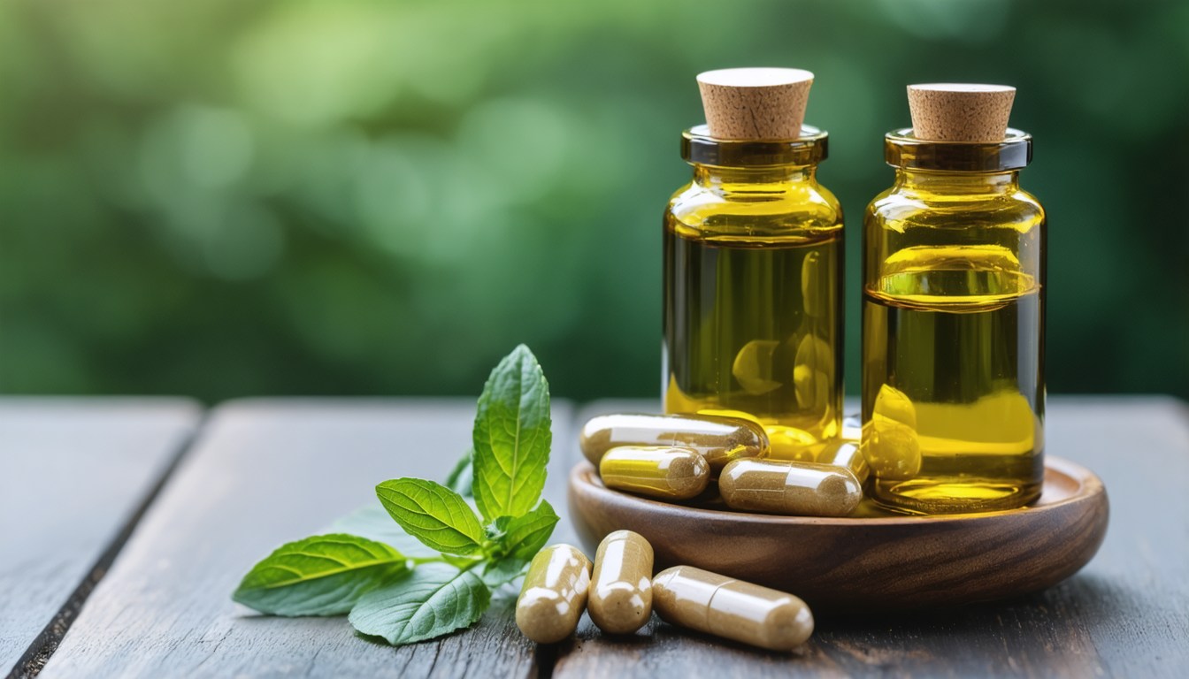 Natural remedies for potency concept: healthy lifestyle, herbs, balanced diet and medical consultation for male sexual health