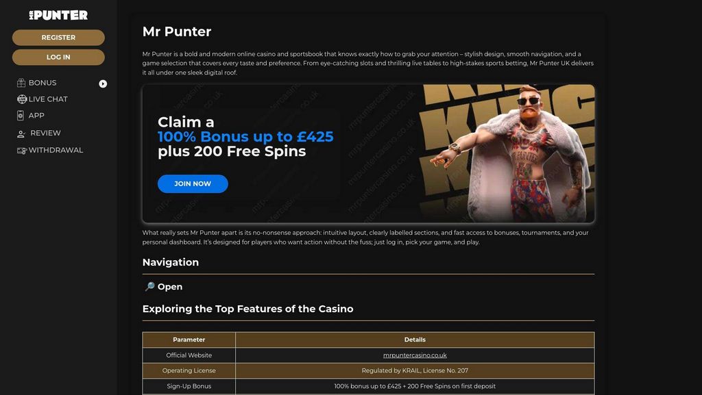 Mr Punter - Login, Insurance claim 100% + 200 Free Spins